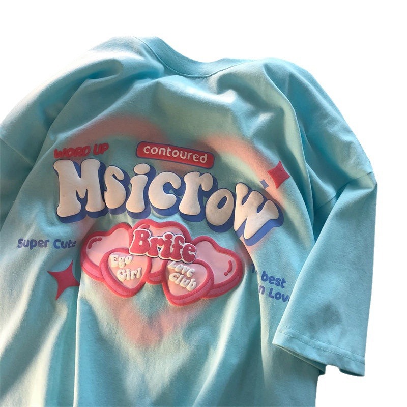 Women's Oversize Shoulder Short Sleeve Tee Summer 2026 New Arrival American Style Best Friends & Couple Matching Tops Trendy