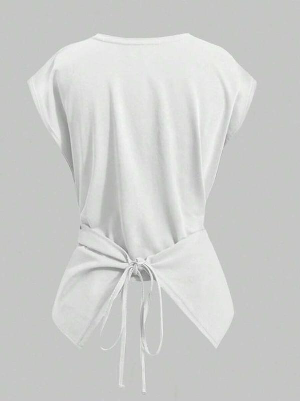 Summer Women's T-Shirt Crop Pin Waist Letter Round Neck Short-sleeved Short T-shirt Fashion Breathe