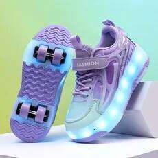 Four-wheel shoes, children's walking teenagers' wheel shoes LED lamp Outdoor Sports Shoe sroller skates kids Gift 26W0224