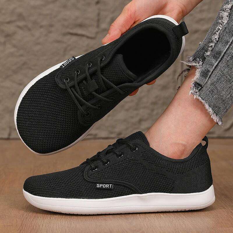 Women's Sneakers Toe Barefoot Casual Wide Last Fashionable Canvas Black Flat Board Summer Breathable Mesh Shoes