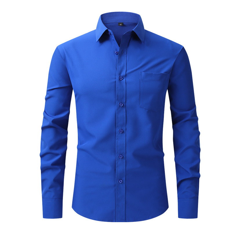 new Solid color four-way stretch men's shirt, formal business long-sleeved shirt, men's casual plus-size men's clothing