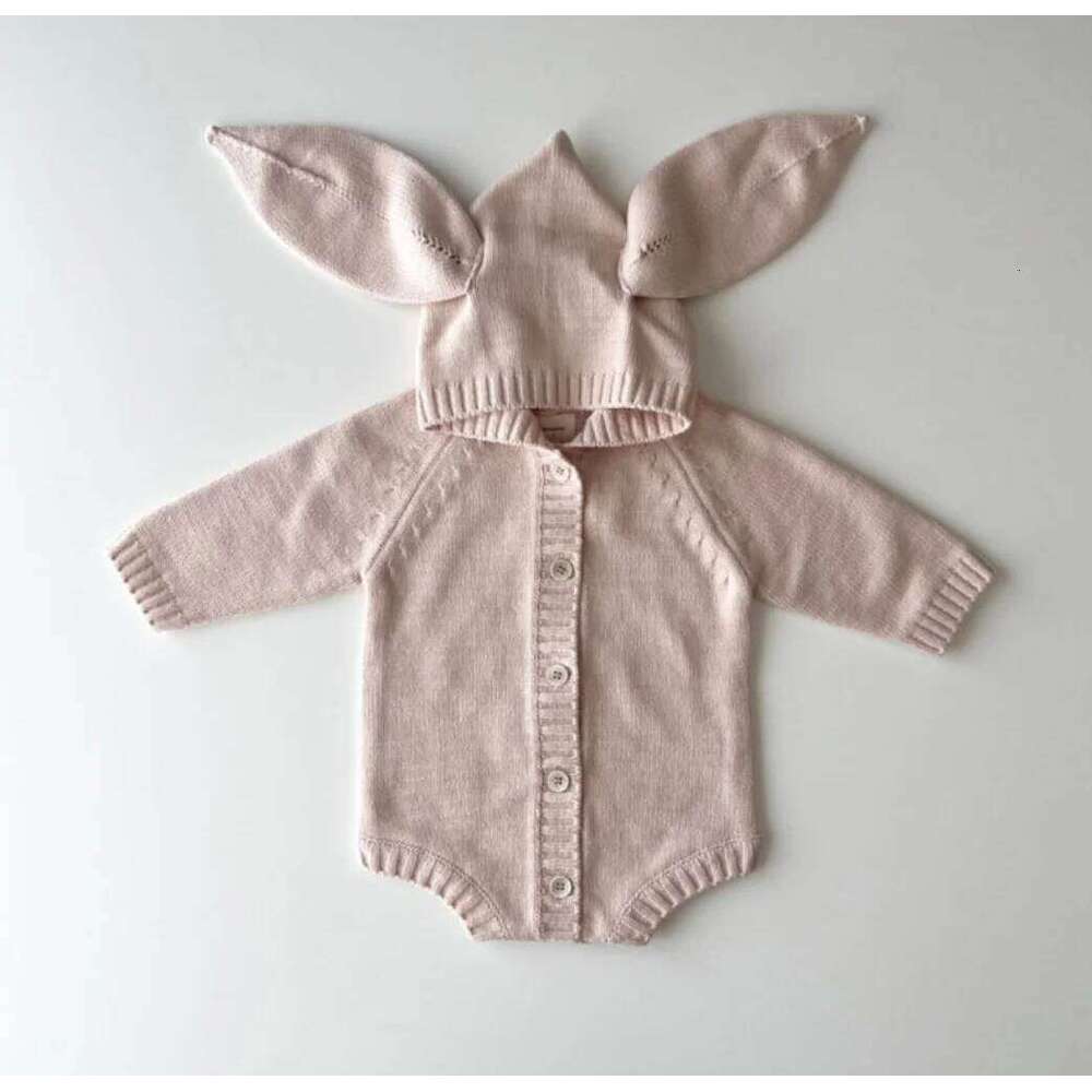 Knitted Newborn Bunny Ear Hooded Baby Girl Clothes Cotton Toddler Sweater Romper Boy Jumpsuit Playsuit 26H0224