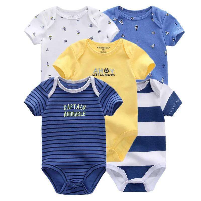 Kiddiezoom 5 Pcs/Lot Four Seasons Fashion Short Sleeve Baby Boy Girl Bodysuits Soft 100%Cotton Newborn Clothes 26Y0224