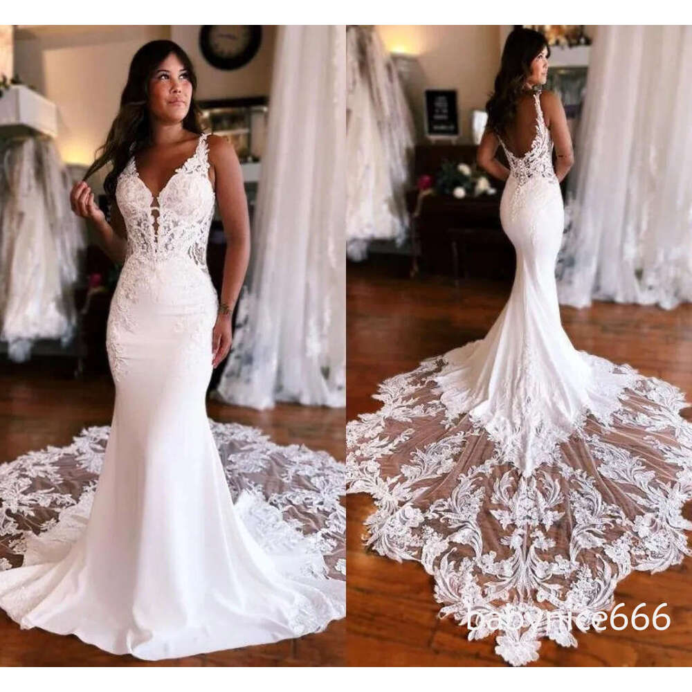 Gorgeous Lace Mermaid wedding Dresses sexy Open Back Spaghetti Straps Long Bridal Gowns western Country Wedding Robes BC16968