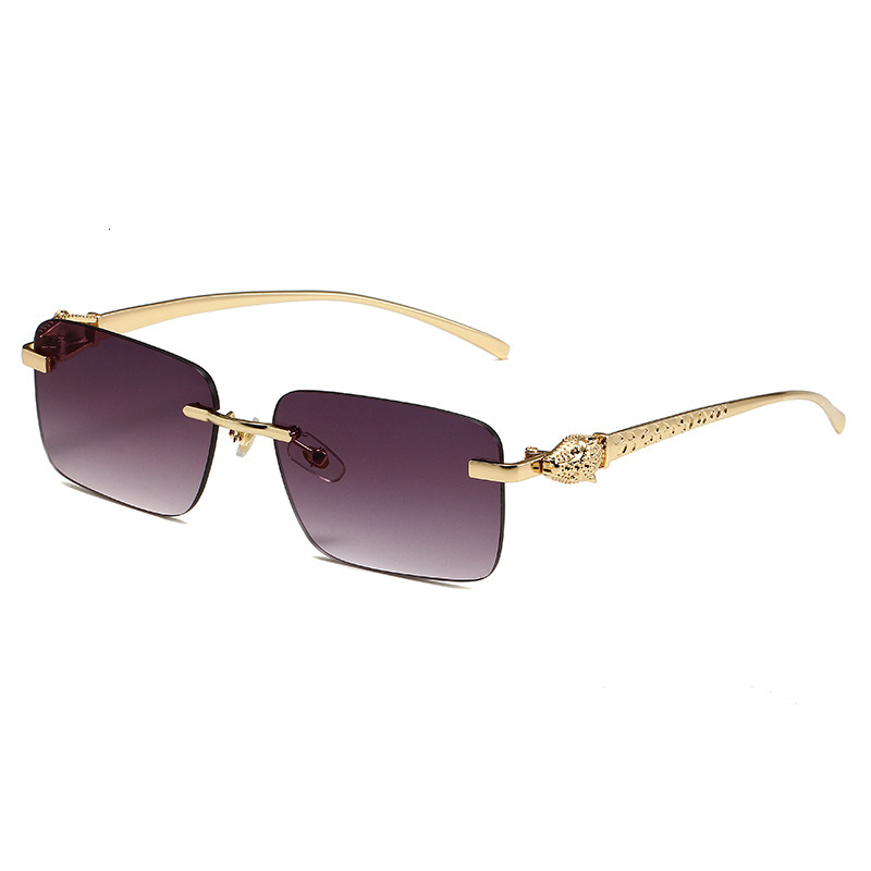 Luxury Brand Designer Sunglass Frameless Metal Cheetah Decorative Sunglasses For Women, European And American Style, Square Colorful UV Protection, Un