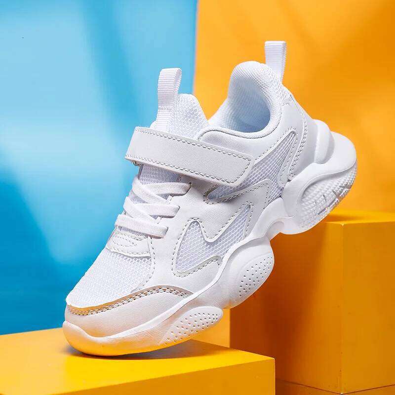 Children's Sports Boys Girls Fashion Mesh Breathable Non-slip Kids Running Shoes for Boy White School Sneakers 26W0224