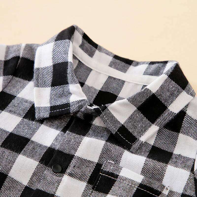 Summer Boys And Girls Literary Style Checkered Shirt Casual Comfortable Short Sleeve Baby Bodysuit 26Y0224