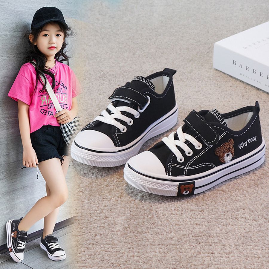 Boys Board Shoes Kids Todder Canvas Shoes Cartoon Bear Children Cloth Shoes Cutefeet Little Girl Students Casual Sneakers Size US5-US5Y W01011