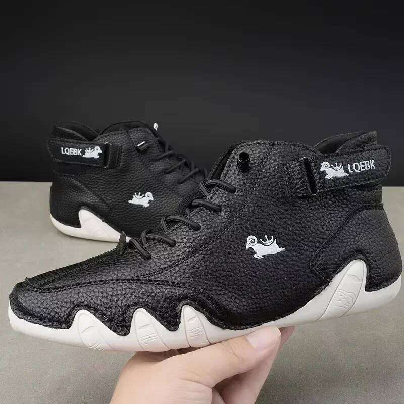 Men's High Top Shoes High-quality Luxury Fashionable Comfortable Bare Boots Breathable Wear-resistant Lace Up Casual Loafers