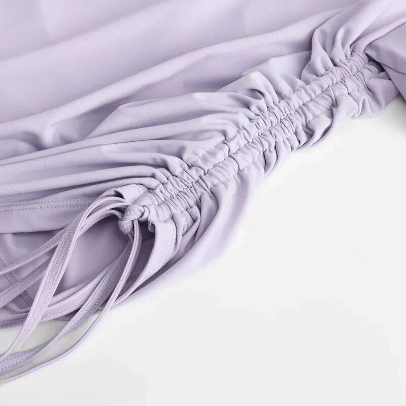 DRUR Summer Yoga Tops With Drawstring Side Ruched Lightweight Thin Workout T-Shirt for Women Elegant Ballet Dance Shirt 2026 New 26Y0224