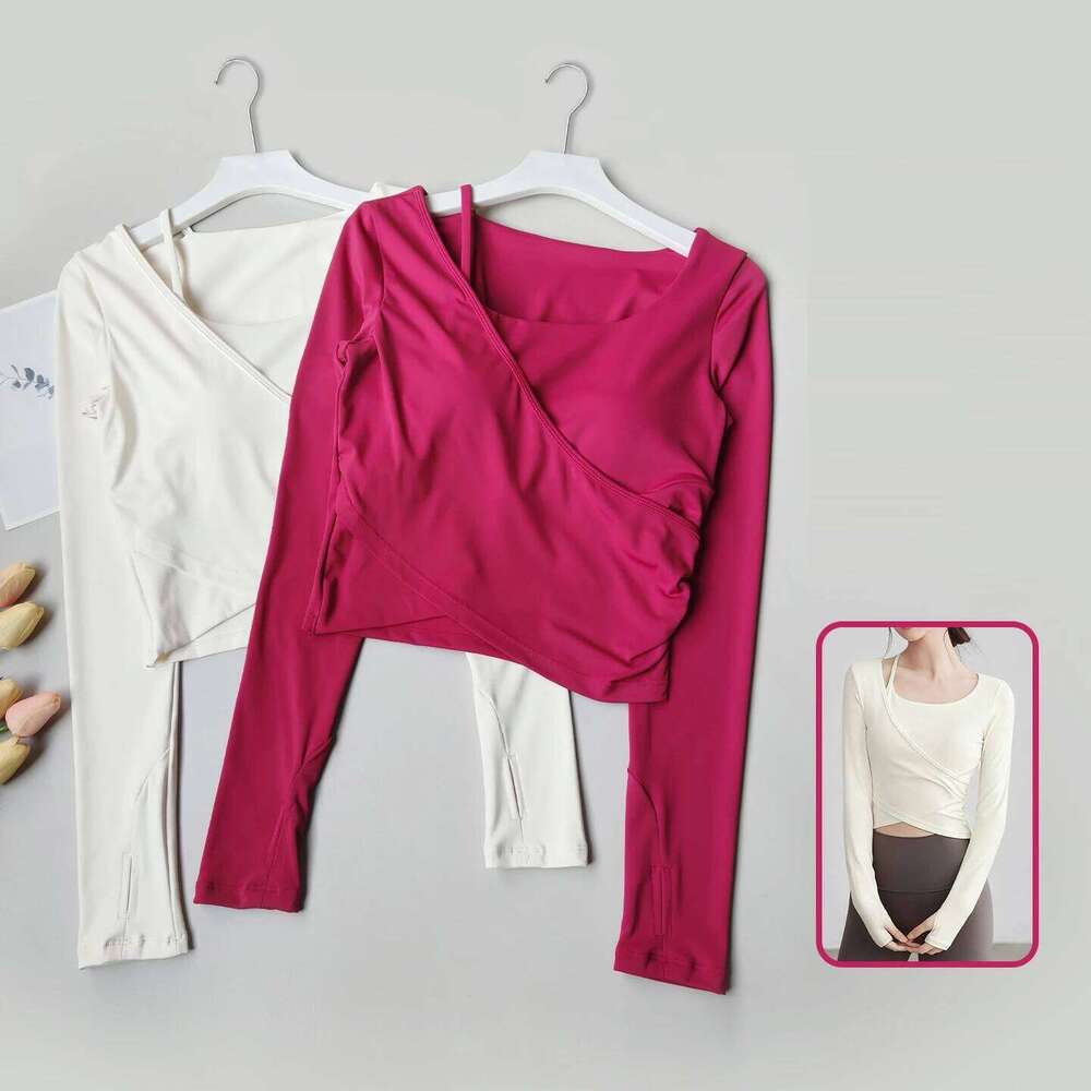 Women's Slimming 2-in-1 Yoga Shirt Top with Padded Professional Pilates Wearing Fitness Training Long Sleeve Gym Clothing 26Y0224
