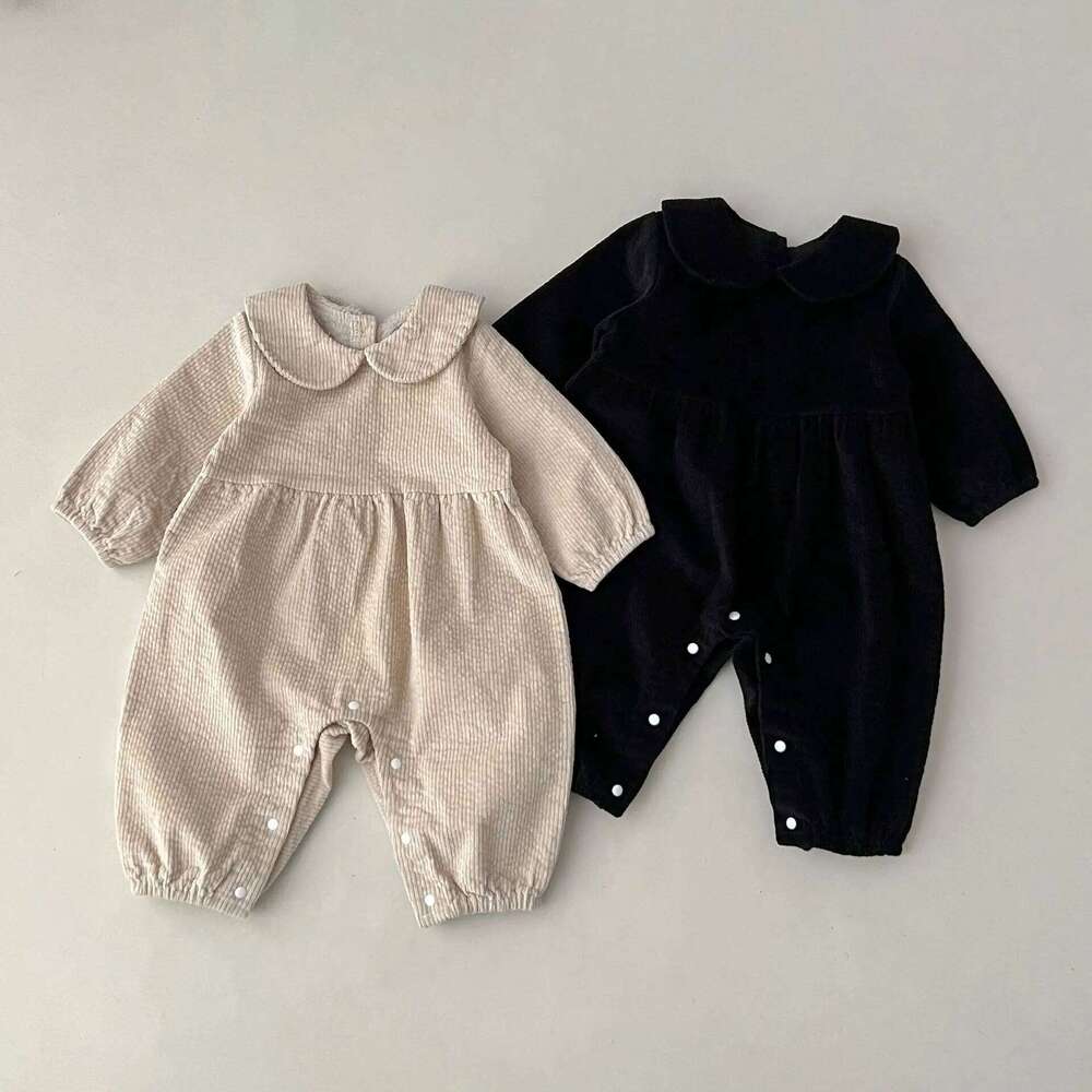 Children Autumn Corduroy Outdoor Solid Long Sleeve Romper Boy Girl Baby All-match Casual Jumpsuit Infant Cotton Loose One-piece 26H0224