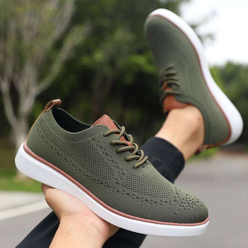 Sleek Men's Breathable Mesh Upper Comfortable Insole Non-Slip Casual Walking Shoes Knit Design Flexible Sole