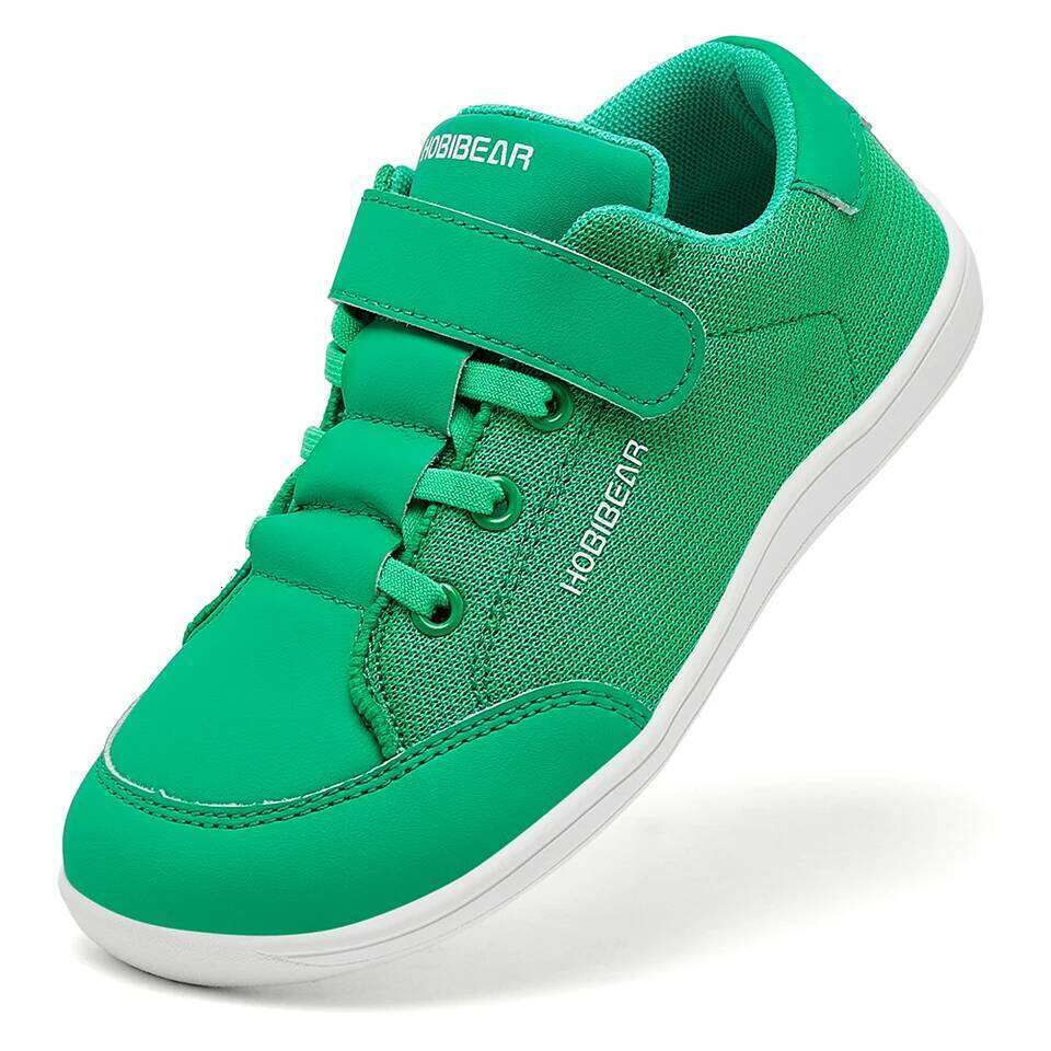 HOBIBEAR Kids Wide Toe Barefoot Boys Girls Minimalist Sneakers Lightweight Hook Loop Mesh Artificial Leather Shoes 26W0224