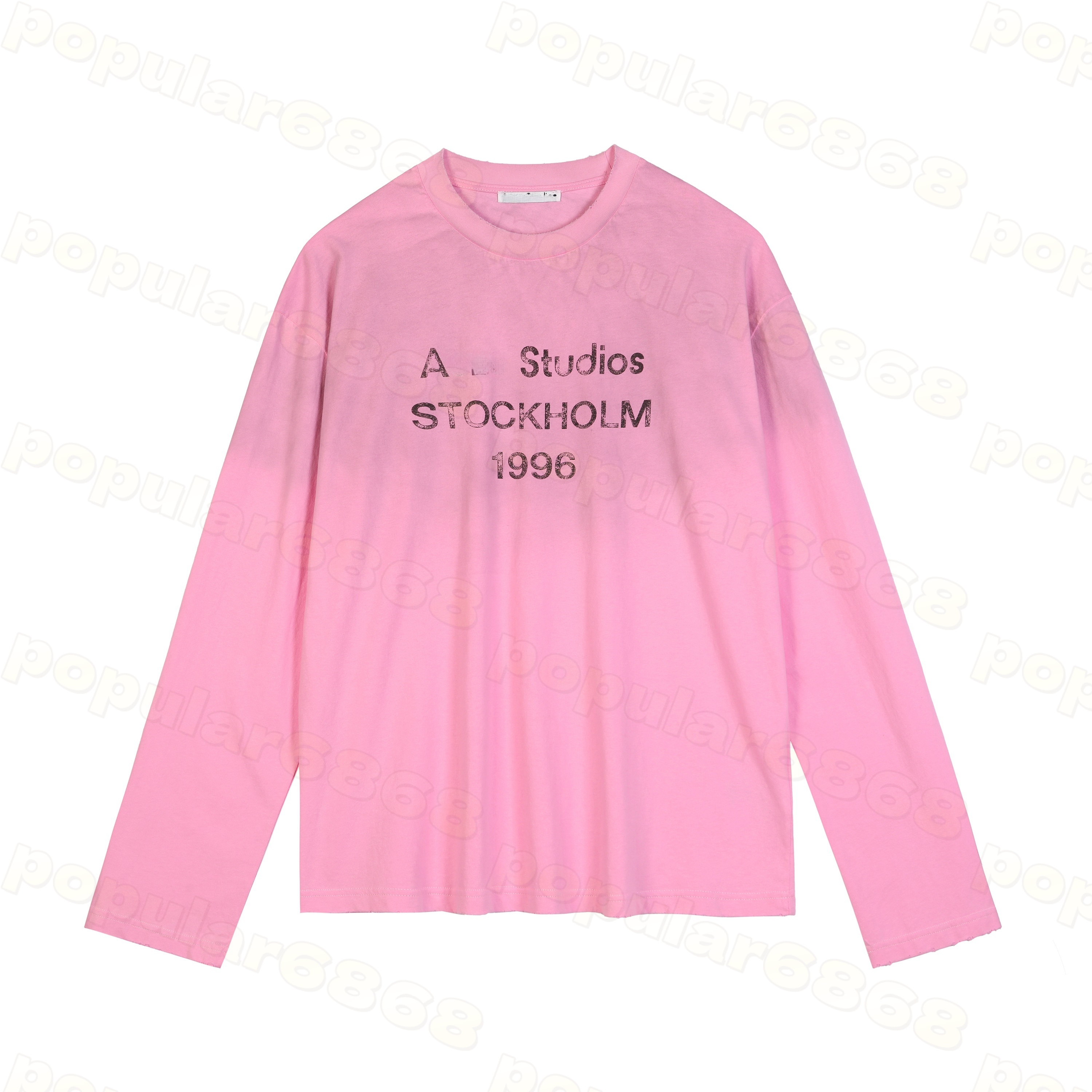 Europe Oversize Letter Print Washed Vintage Tee Long Sleeve Muddy T shirt Casual Fashion Skateboard Men Women Graphic T-shirt 6868