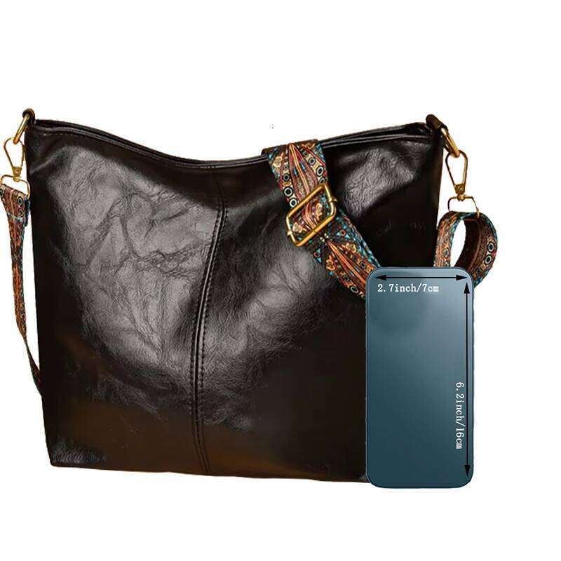 Neutral Men's Women's Pu Tote Bag, Suitable for Travel and Photography, Single Shoulder Bag with Ethnic Style Strap Z260224