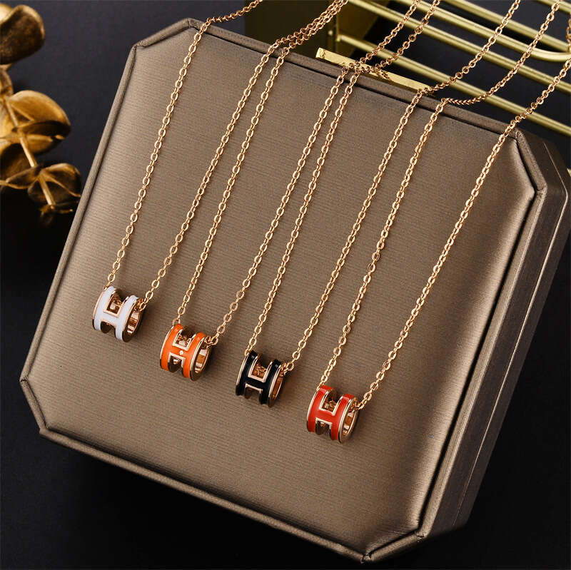 H Necklace Enamel High Version Trendy Letter Mini Collarbone Chain For Women