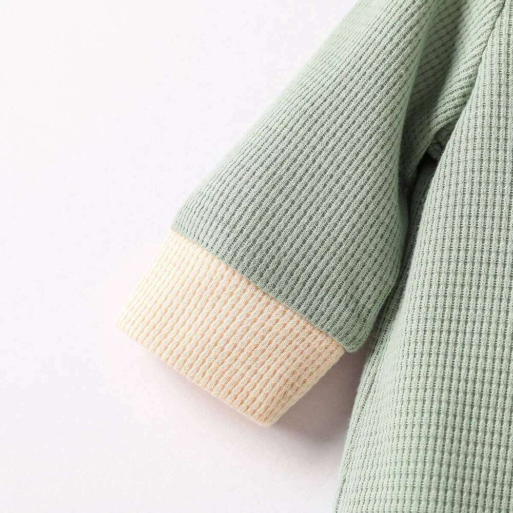 Baby Newborn Boys Spring/Autumn Long Sleeve With Button Green Solid Waffle Casual Jumpsuit 26H0224