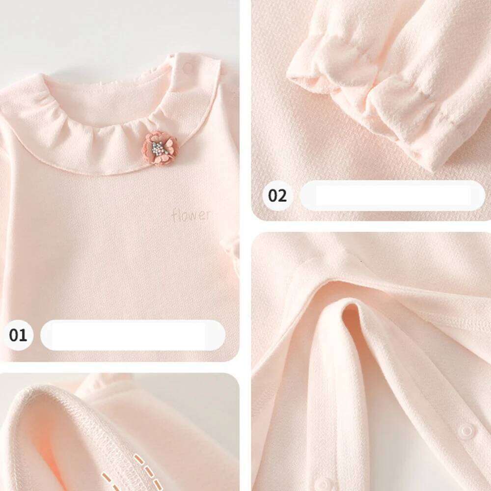 Girl Cotton Clothes Infant Romper Long Sleeve Solid Color Flower Spring Autumn Princess 1st Birthday Baby Jumpsuits 26H0224