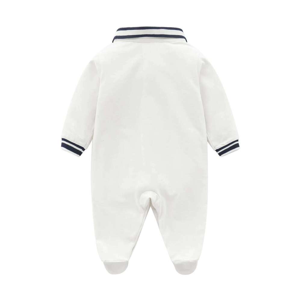Spring Autumn Kids Baby Rompers Bow Applique Turn Down Collar Toddler Boy Jumpsuits Newborn Boys Overalls Infant Bodysuits 26Y0224