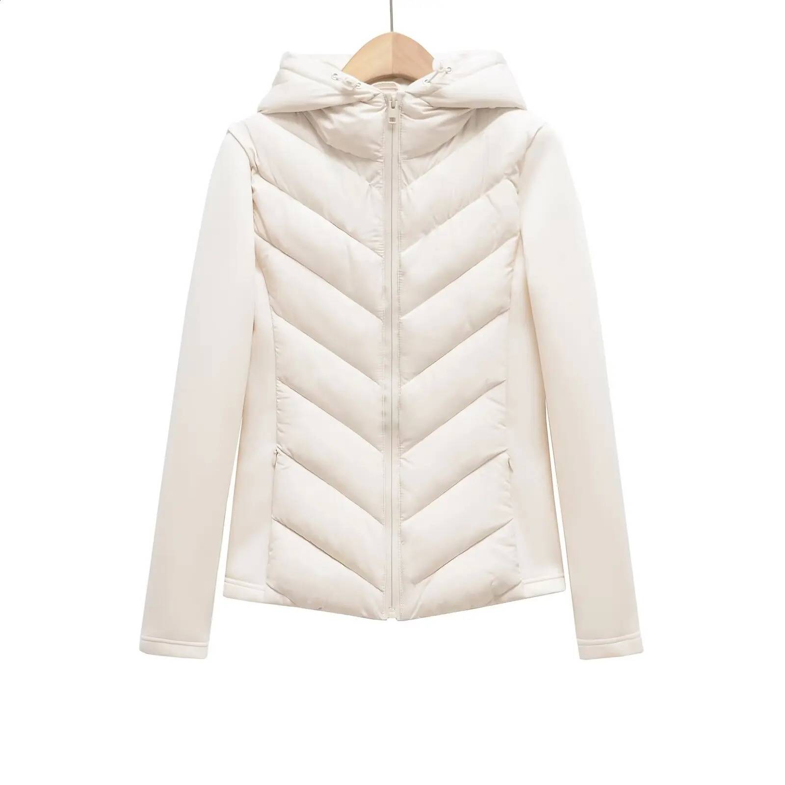 autumn and winter womens hooded air cotton long-sleeved slim stitching light quilted down cotton jacket for women 260124