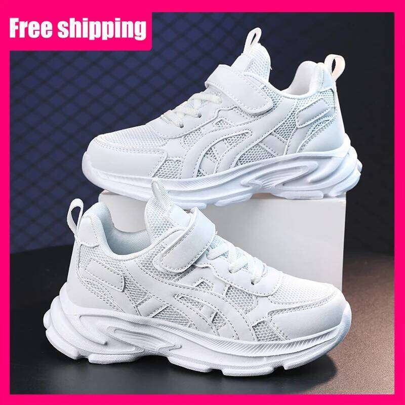 Sports Classic White Casual Running Shoes Spring Autumn New Breathable Mesh Thick Soled Non Slip Kids Sneakers 26W0224