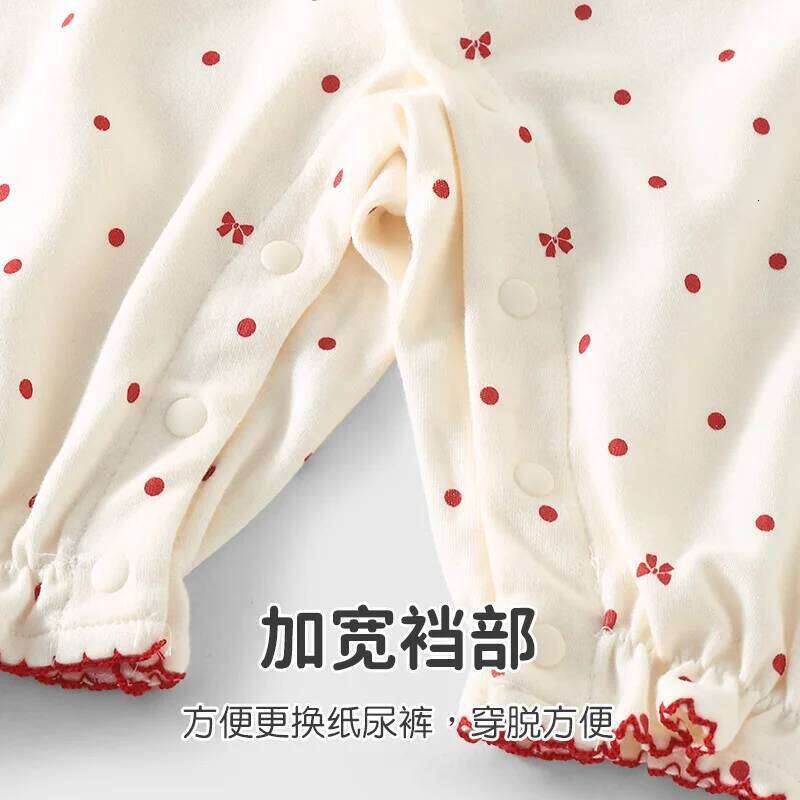 YouqiChinese Pure Cotton One-Piece Clothing, Autumn Romper for Baby Girls, Full-Month Outfit, Crawling Suit, Princess Style 26H0224