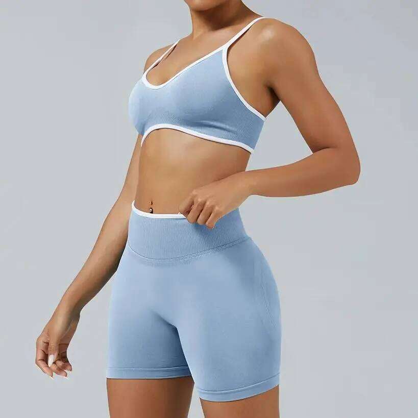 HISTELLO Gym Contrastline Women Seamless Pilates Yoga Clothing Fitness Open Bras Removable Pads Workout Sports Bra 26Y0224