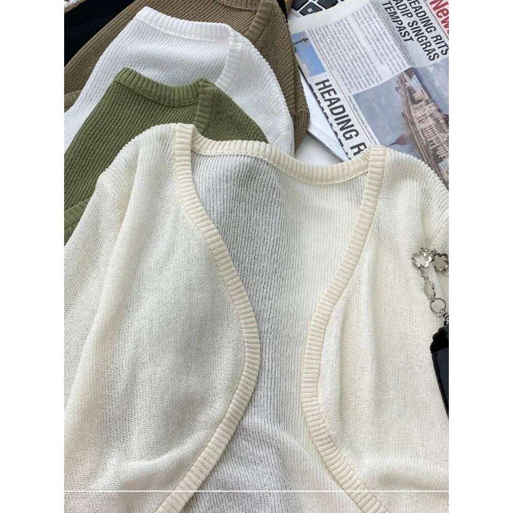 Women Thin White Cardigan Summer Sunscreen Lace-up Knitwear Tops Lady Korean Style Casual Long Sleeve Short Sun Protected Top 26L0224