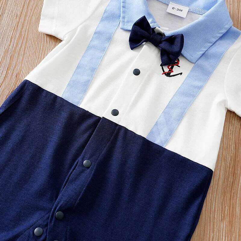 Newborn Clothes Party Gentleman Sea Anchor Embroidered Comfortable Soft Boy And Girl Summer Short Sleeved Baby Jumpsuit 26Y0224