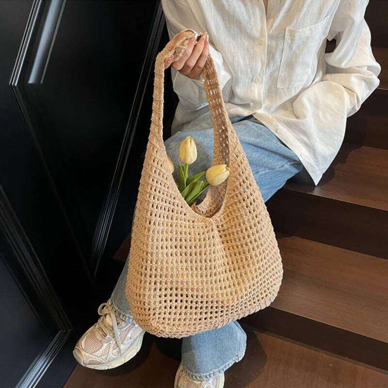 Chic Simple Lady Large Capacity Shoulder Bags Shopping Beach for Women Casual Woven Tote Bag Female Handbag Purses Z260224