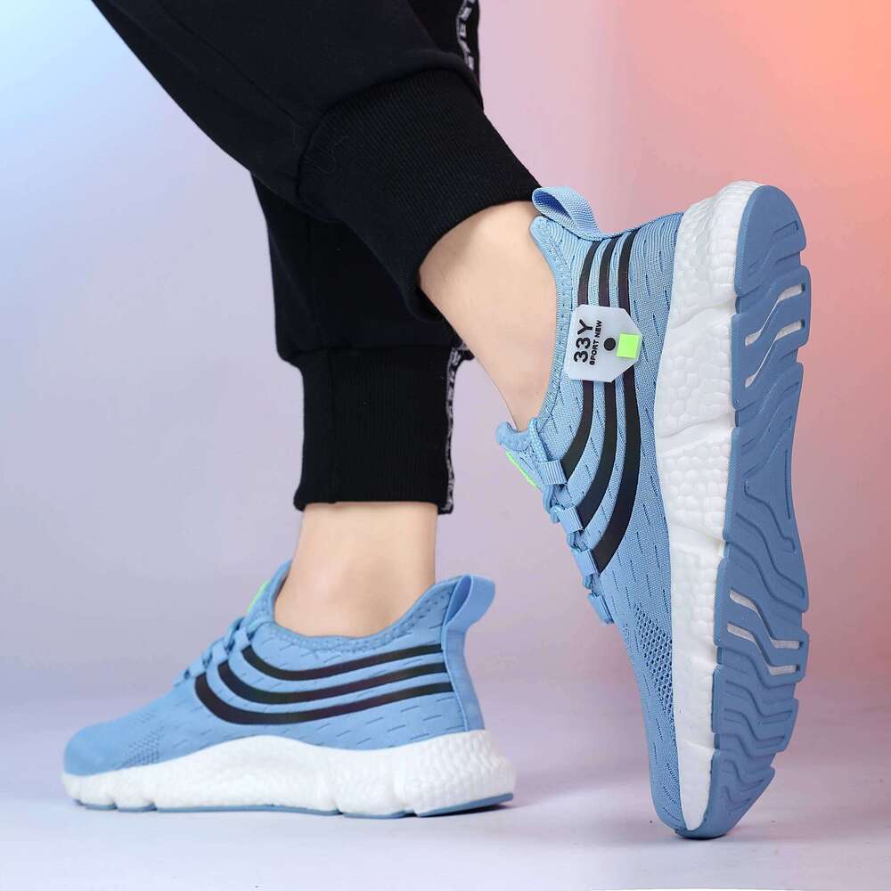 Men's Breathable Knitted Running Striped Fashion Design Lightweight Outdoor Exercise Jogging Training Sports Shoes