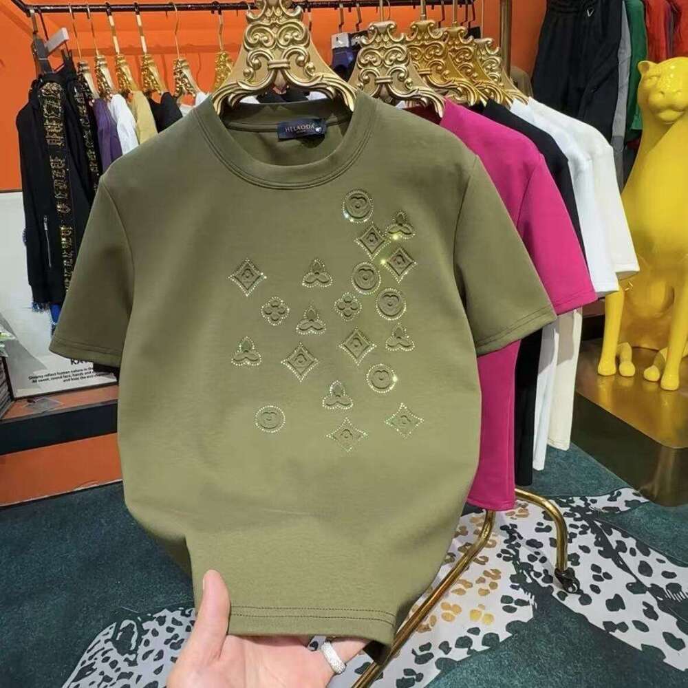 Autumn New Fashion Men's Rhinestone-Embossed Short-Sleeve T-Shirt, Trendy Influencer Style, Thickened Half-Sleeve T-Shirt For Men