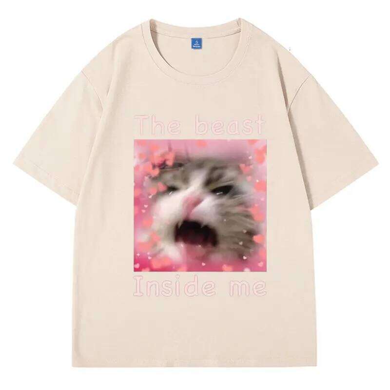 The Beast Inside Me Meme T Shirt Funny Cat Gift Men Women Oversized Comfort Cotton T-shirt Fashion Gothic Tee Shirts H260224