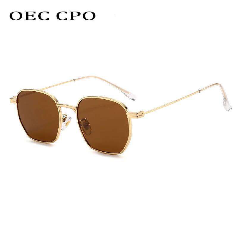 OEC CPO Retro Punk Square Sunglasses Women Fashion Orange Lens Metal Shades UV400 Men Sun Glasses Female Eyewear 26W0224