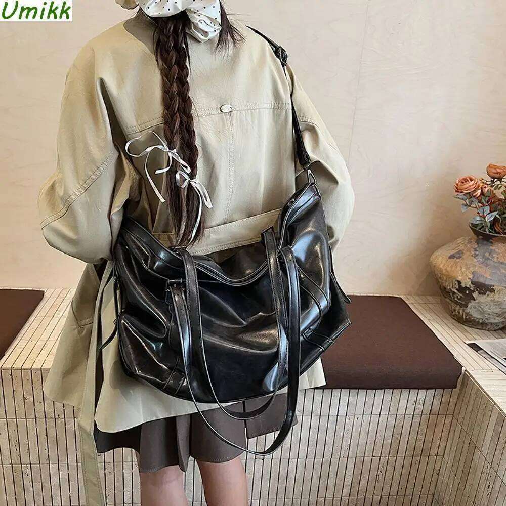Retro PU Shoulder Locomotive Large Crossbody Bags Vintage Tote Handbag Solid Color Underarm Pouch Women Daily Top-Handle Bag Z260224