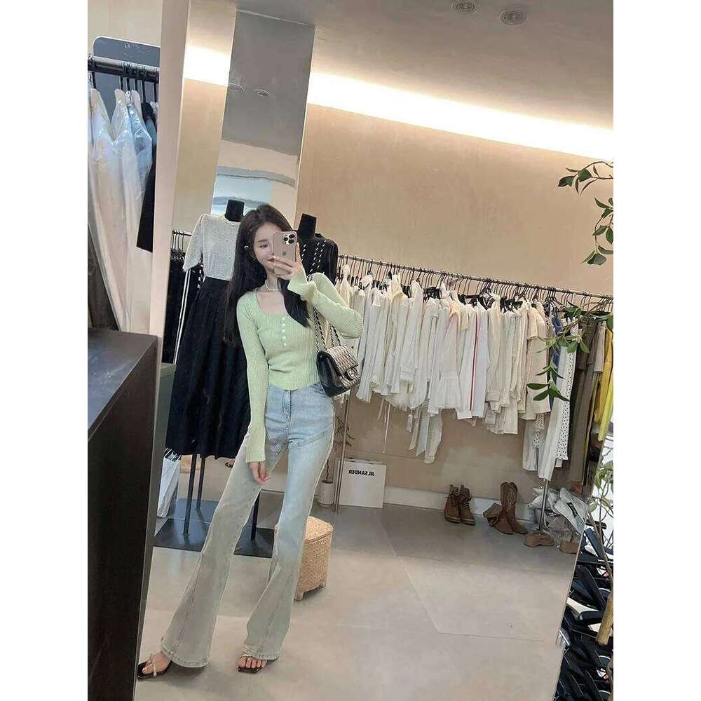 Women's Clothing Fashion All-match Solid Knit Pullovers Spring Summer Elegant Square Collar Chic Button Sweater Lady Vintage Top 26L0224