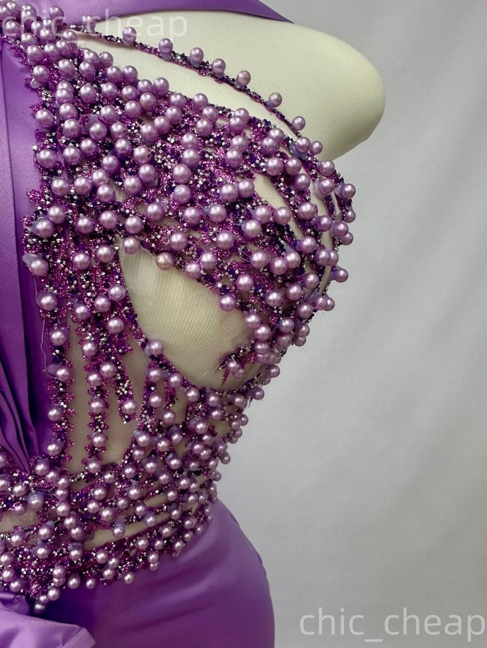 Aso Ebi Purple Mermaid Prom Dresses 2026 Pearls Spaghetti Satin High Split Evening Formal Party Second Birthday Engagement Gowns Dress For Special Occ