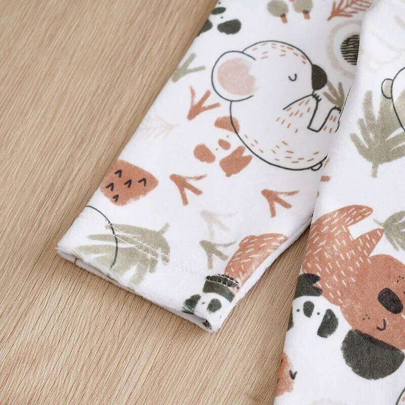 Infant's koala Print 0-18 months Bodysuit Autumn/winter plush and heavy Comfy Long Sleeve Onesie, Baby Boy's Clothing, As Gift 26Y0224