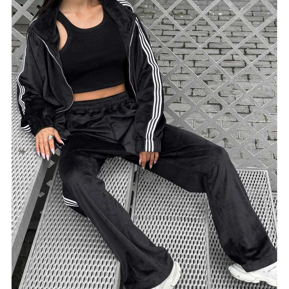 Women's s sweater suit striped jacket two-piece loose autumn and winter, Casual Wear, Elegant Style, High Neckline, Machine Wash red green black 