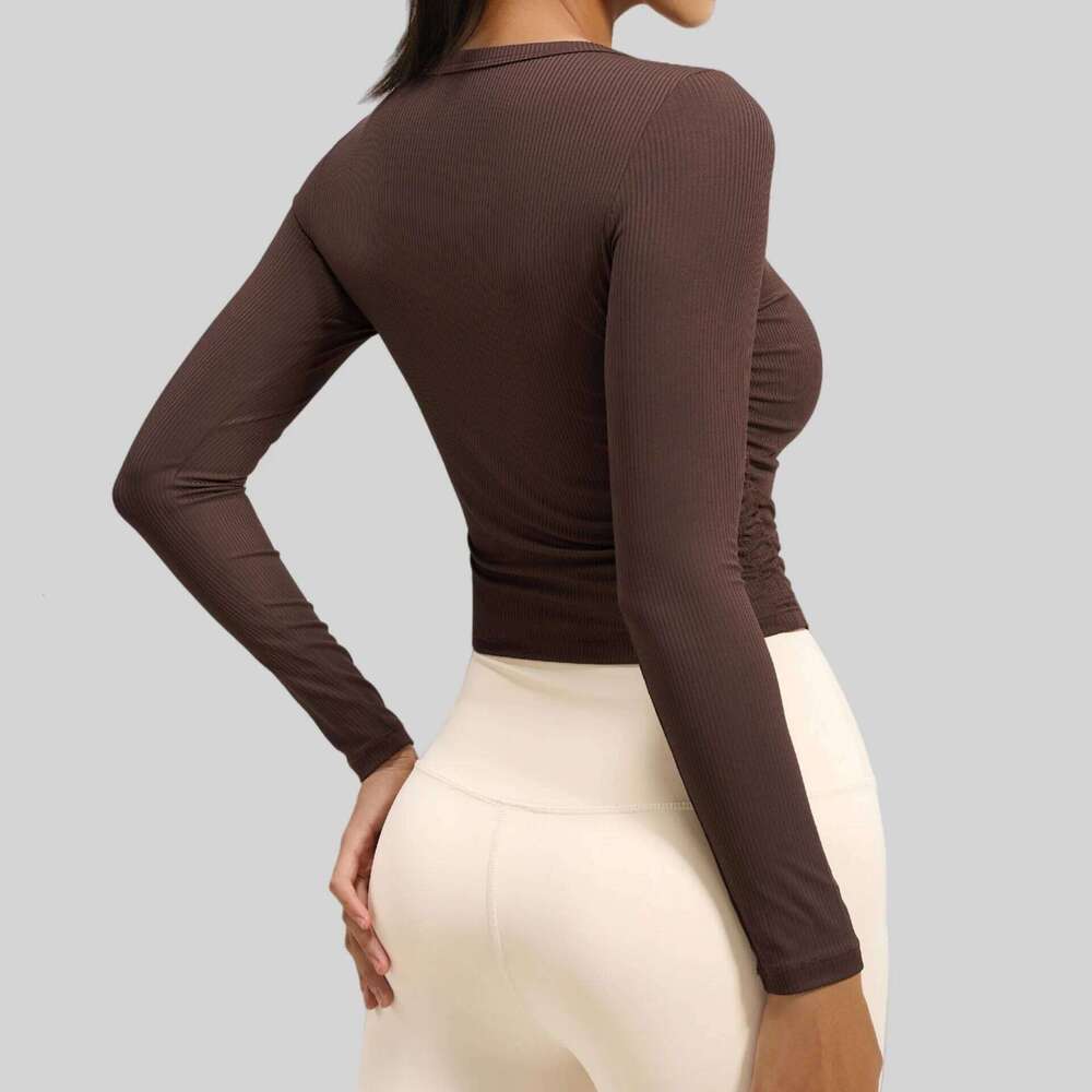 Women Pleated Gym Sports Shirts Breathable Slim Long Sleeve Yoga Wear Pilates Shirt High Elastic Workout Fitness Top 26Y0224