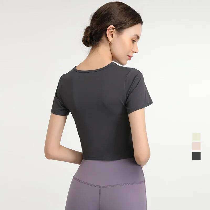 Running T-Shirt Hem Cross Stacking Shirt for Gym Crop Top Sports Tee Short Sleeved High Elastic Yoga Women Activewear 26Y0224