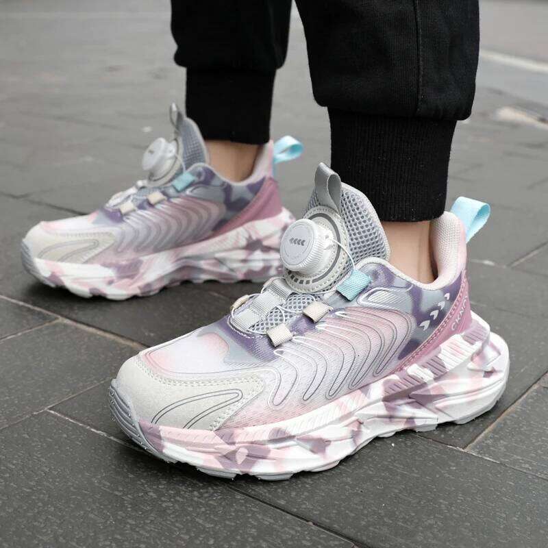 CKNOY Boys' Casual New Thick Bottom Rotating Button Running Children's Student Sports Shoes 26W0224