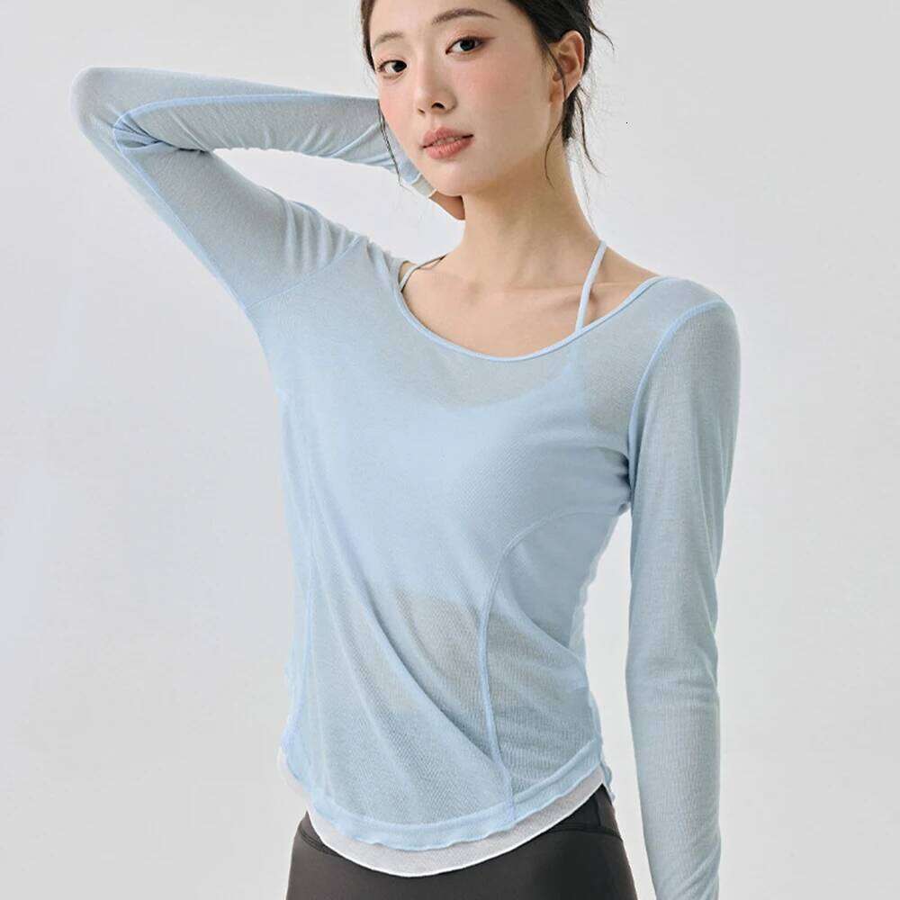 Women's Yoga Cover Up with Tie Design Long Sleeve Slim Fit Lightweight Shirt Sexy Revealing Gym Wear 26Y0224