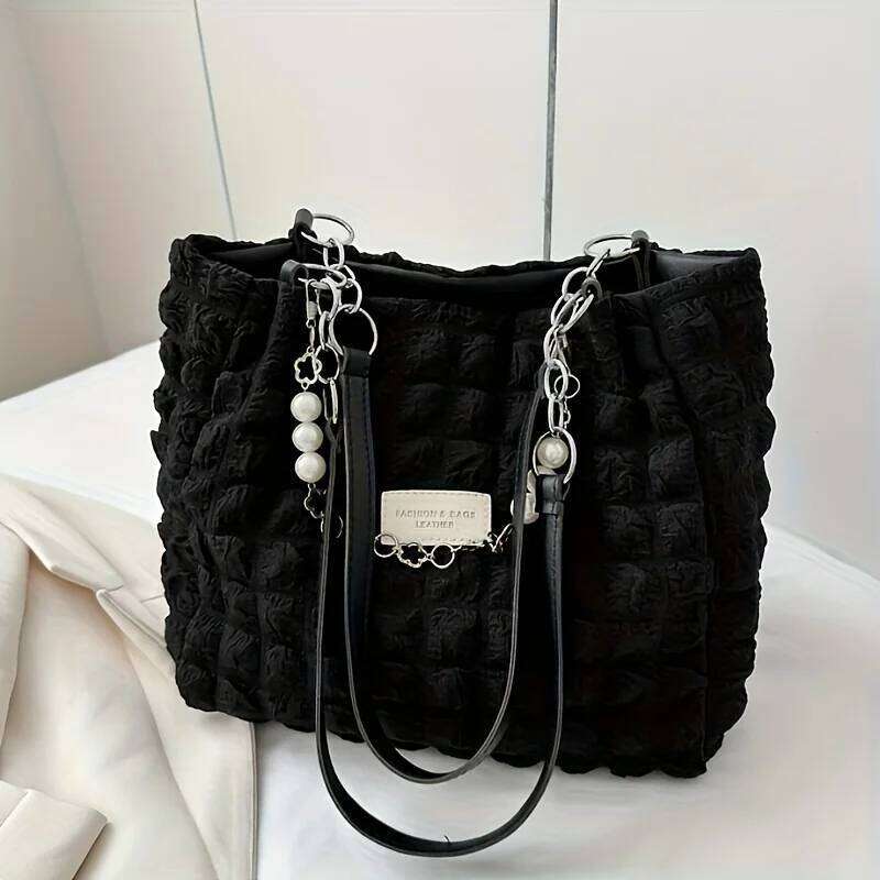 Fashionable Bubble Pleated Women's Shoulder Bag, Simple and Versatile Handbag, Large Capacity Casual Commuting Tote Bags Z260224
