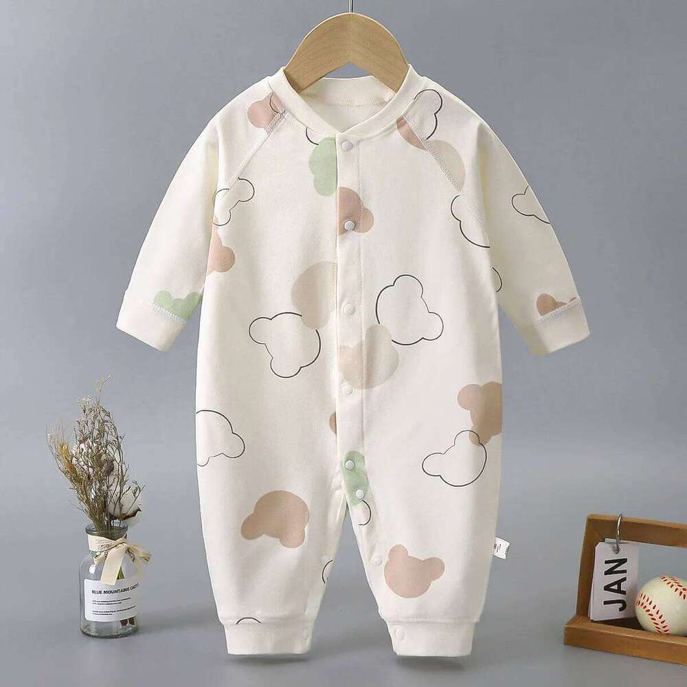 Long Sleeved Spring and Autumn Jumpsuit, Pure Cotton Baby Climbing Clothes Boneless Single Breasted Hoodie 26H0224