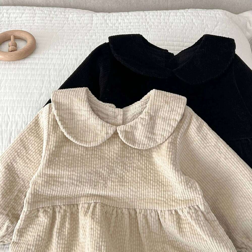 Children Autumn Corduroy Outdoor Solid Long Sleeve Romper Boy Girl Baby All-match Casual Jumpsuit Infant Cotton Loose One-piece 26H0224