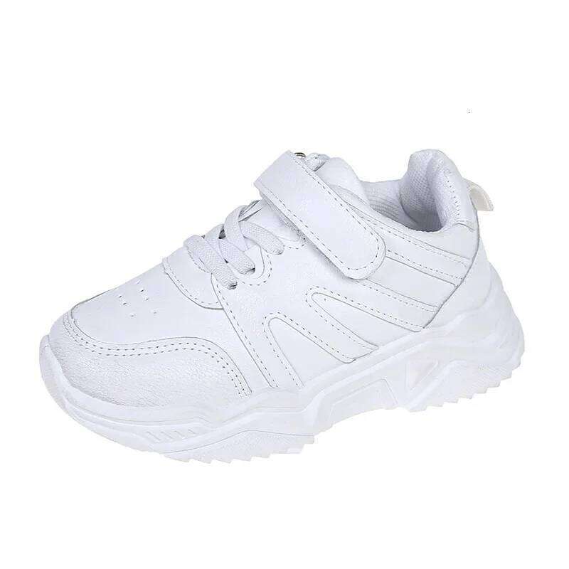 All White Girls Running Casual PU Kids Boy tenis Shoes Comfortable Soft Bottom 2025 Spring Autumn Children Sneakers I07105 26W0224