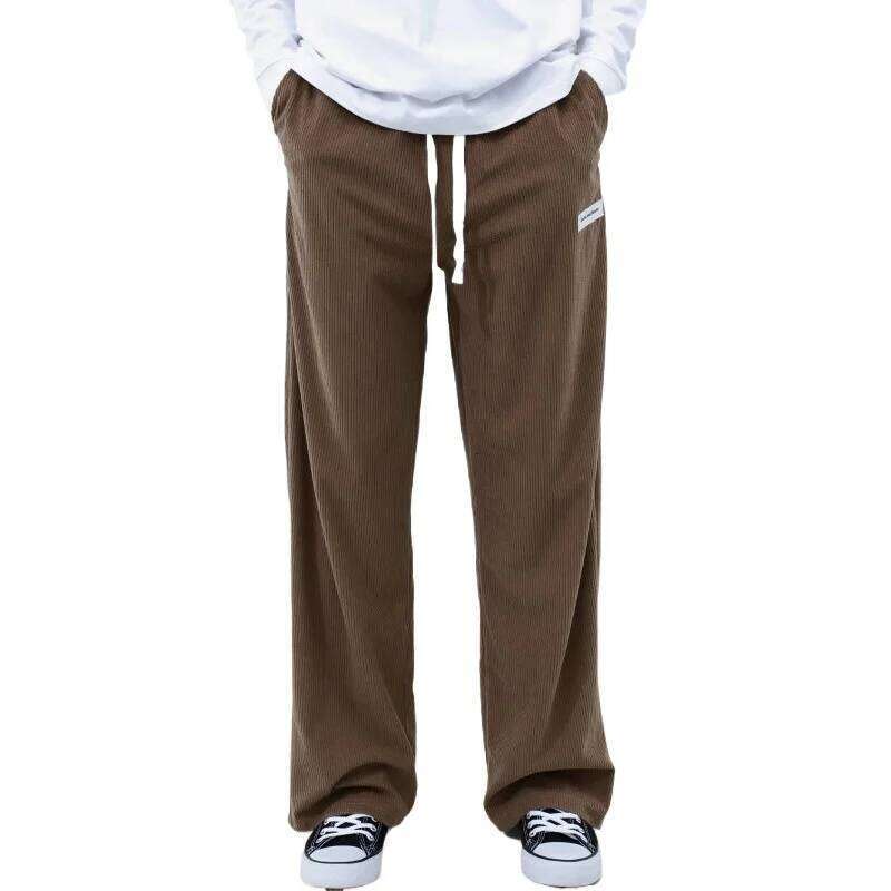 Men's Spring and Autumn Corduroy Beam Foot Casual Cargo Pants, Drawstring Elastic Waist Loose Tapered Pocket Outdoor Sweatpants