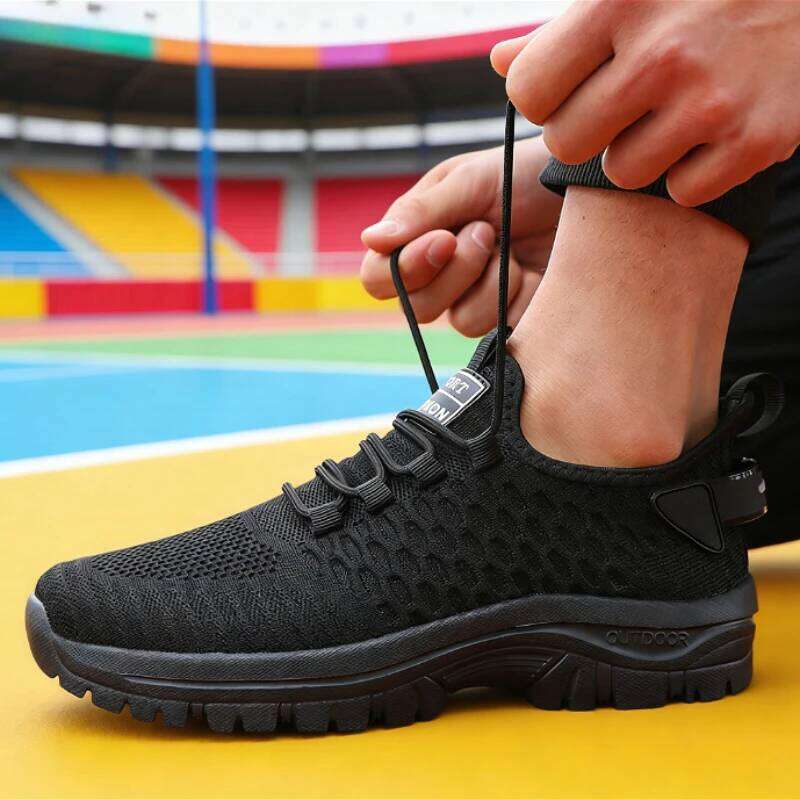 Trendy Yellow Sports Men's Breathable Mesh Sneakers Lightweight Non-Slip Outdoor Running Casual Shoes Fashion Gym Footwear